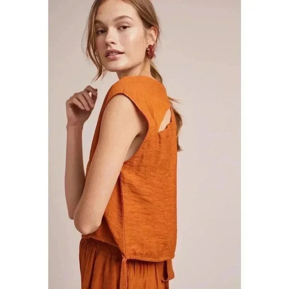 THE ODELLS ANTHROPOLOGIE DISTRESSED BACK CUT OUT BROWN SLEEVELESS TOP SMALL - Picture 2 of 10